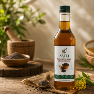 SATEJ Wood Pressed mustard Oil 1 Litre natural traditional extraction bottle