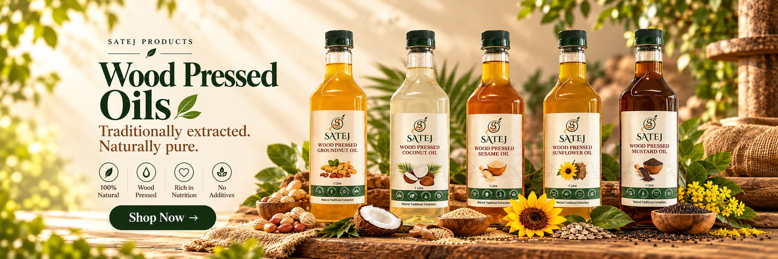 Satej wood pressed oils banner